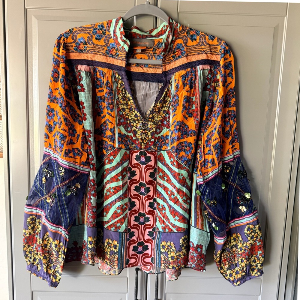 Bhanuni by Jyoti Anthropologie Amanda Geo Patchwork Print Blouse, Multi, S